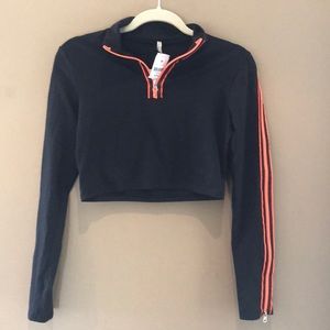 NWT LF black crop top with orange zippers